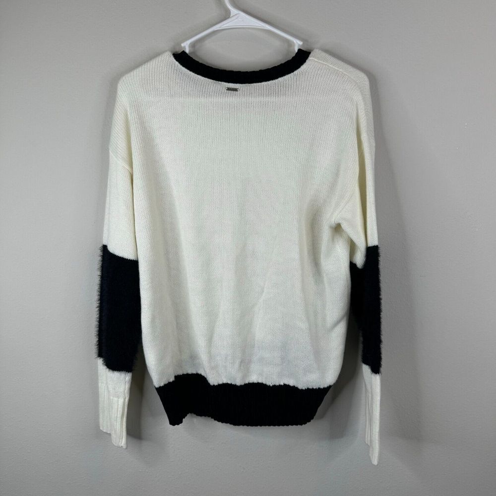 DKNY Sweater Womens Size XS Off White Black Fuzzy Textured Fall Winter NWT - Picture 7 of 8